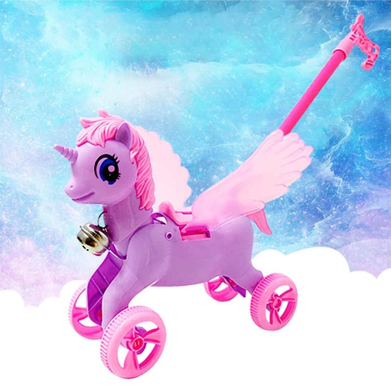 Cartone animato carino mano spingere Pegasus casa dei bambini suono cartone animato Pegasus passeggino giocattolo interazione genitore-figlio educazione precoce camminatore