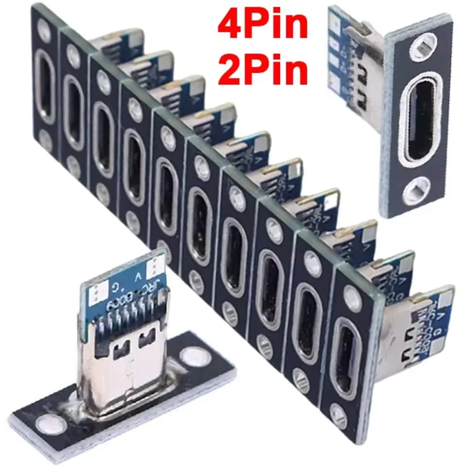 5/20 pieces USB jack 3.1 type-c 2 pin 4 pin female connector jack charging port data small charging base with fixing plate