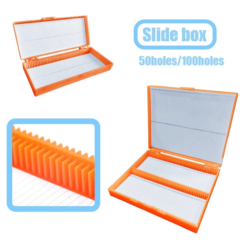Scatola portaoggetti per vetrini per microscopio da 50/100 slot con coperchio sicuro per l'attrezzatura da laboratorio per l'organizzazione dei campioni di laboratorio