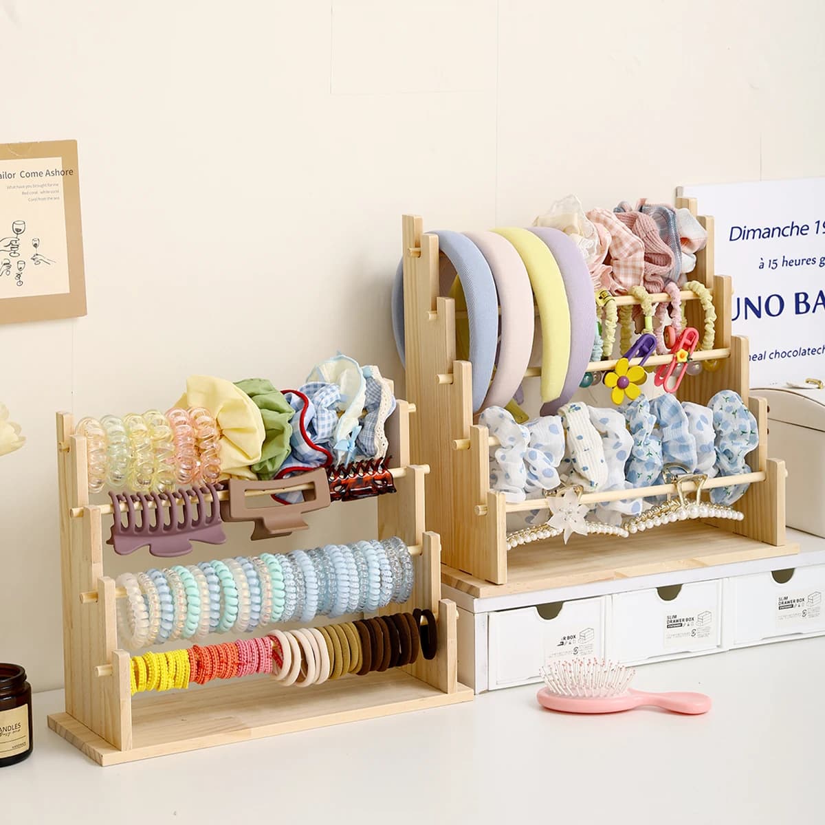 1pc in legno massello a 2 strati/3 strati/4 strati/5 strati accessori per capelli supporto per gioielli da tavolo adatto per corda per capelli e organizer per cerchi