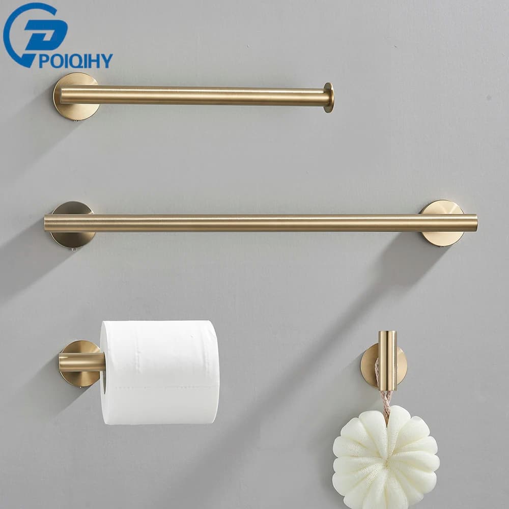 Accessori da bagno in oro spazzolato Portasciugamani Gancio per accappatoio Set di accessori per il bagno Mensola per asciugamani Porta fazzoletti di carta