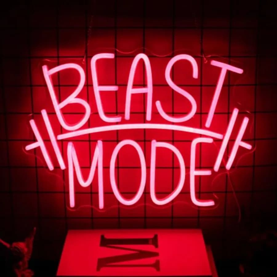Insegne al Neon 'Beast Mode' per Decorazione Murale, Luce LED Rossa, Insegna al Neon per Palestra, Insegne LED a Forma di Bilanciere, Insegne al Neon a Forma di Manubrio per Parete