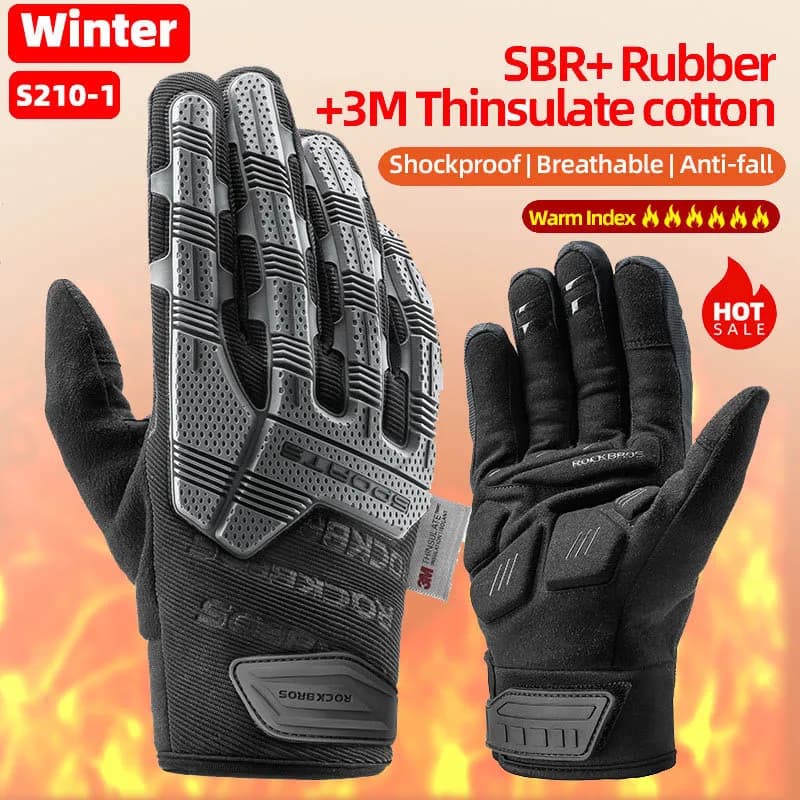 ROCKBROS Winter Warm Cycling Gloves Bicycle Gloves with Shock-resistant thickened padding SBR Bicycle Gloves with whole fingers for road MTB tactical sports