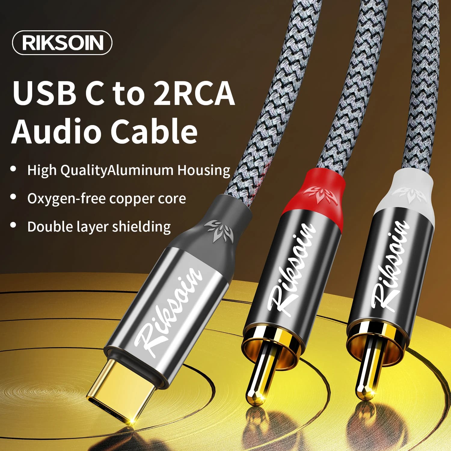 Cavo USB C a 2RCA Stereo, Adattatore Splitter a Y, Cavo Audio Hi-Fi, Connettore Stereo RCA per Cellulari, MP3, Altoparlanti, Laptop