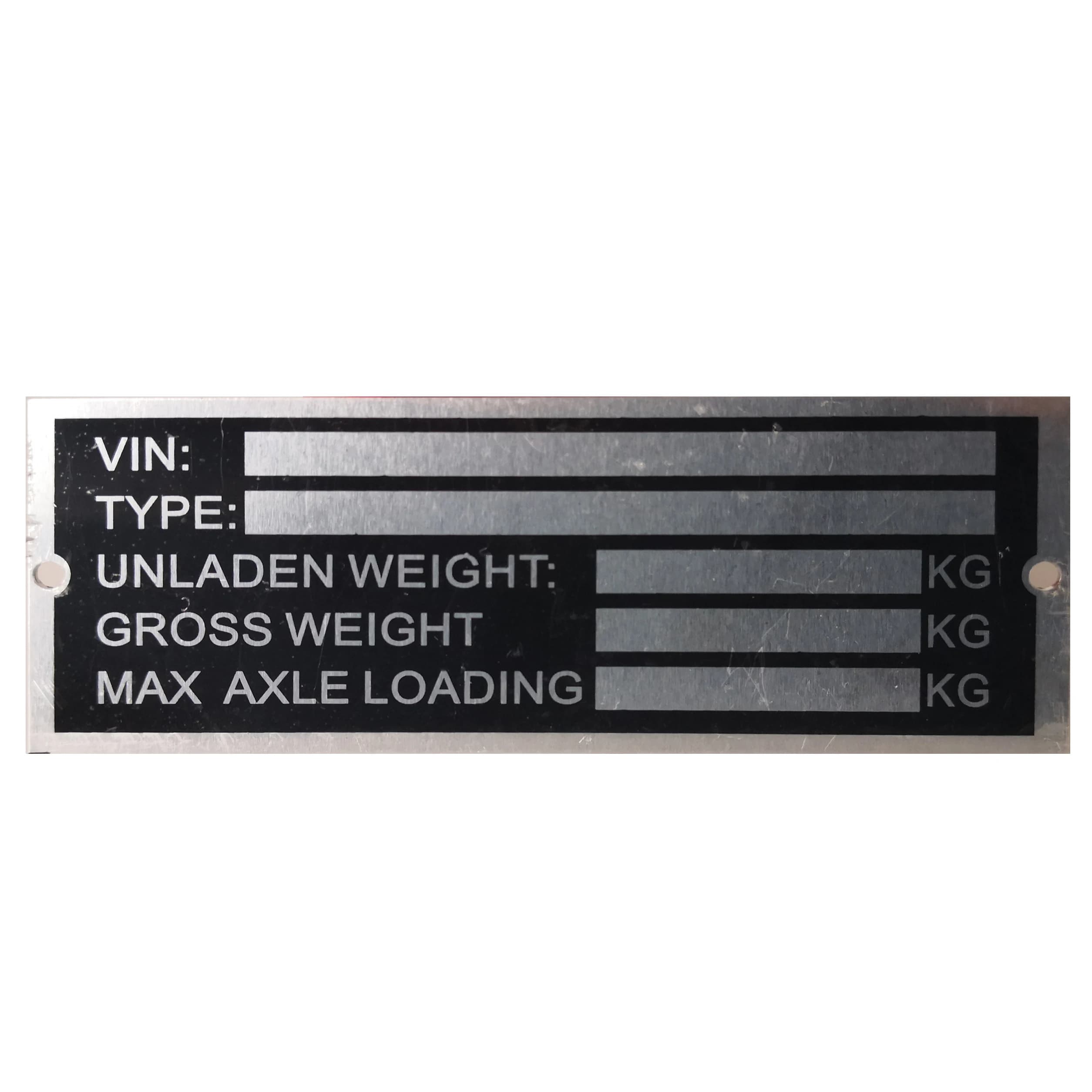 Identification number of frame plate with weight and empty VIN of trailer 120 mm x 45 mm