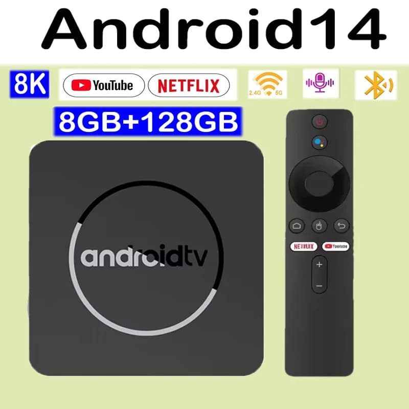 TV Box Android 14 Smart Q10 Lettore multimediale 8K Assistente vocale Google Allwinner H313 Archiviazione Dual WiFi Bluetooth 5.0 TV Box