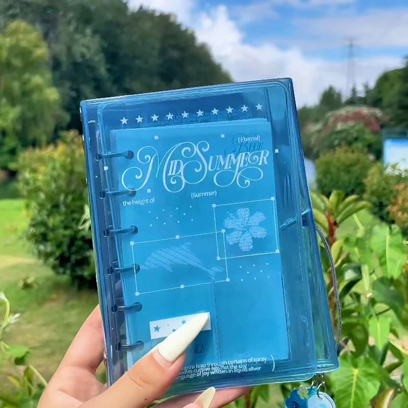Raccoglitore estivo blu oceano A7 Organizzatore con copertina in PVC a tre ante Agenda rinfrescante con ciondolo Accessorio Divisore Pagine Notebook Ufficio