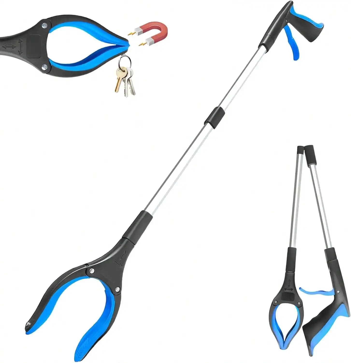 Foldable Grabber Reacher Tool 32" For Seniors - Extra Long Heavy Duty Pickup Stick, Rotating Jaw For Trash Claw, Post Surgery Recovery Must Have, Back Pain Relief, Arm Extension For Garden, Kitchen Essential For Women Mom