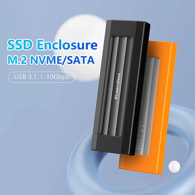 Case esterno in alluminio Blueendless M.2 NVMe SATA SSD senza bisogno di attrezzi, custodia esterna per SSD da 10 Gbps, da M.2 NVMe a USB per SSD PCIe NVMe e SATA