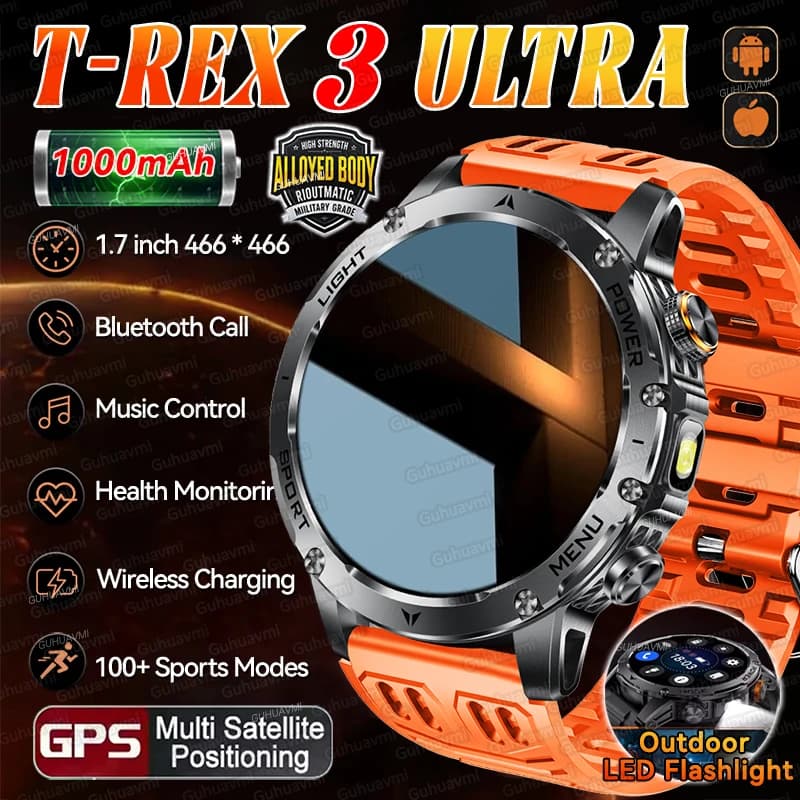 2025 Nuovo TREX3 1000mAh Grande Batteria Durevole Per Adulti Smart Watch Sport Fitness Impermeabile Torcia A LED Chiamata Smartwatch Per Gli Uomini