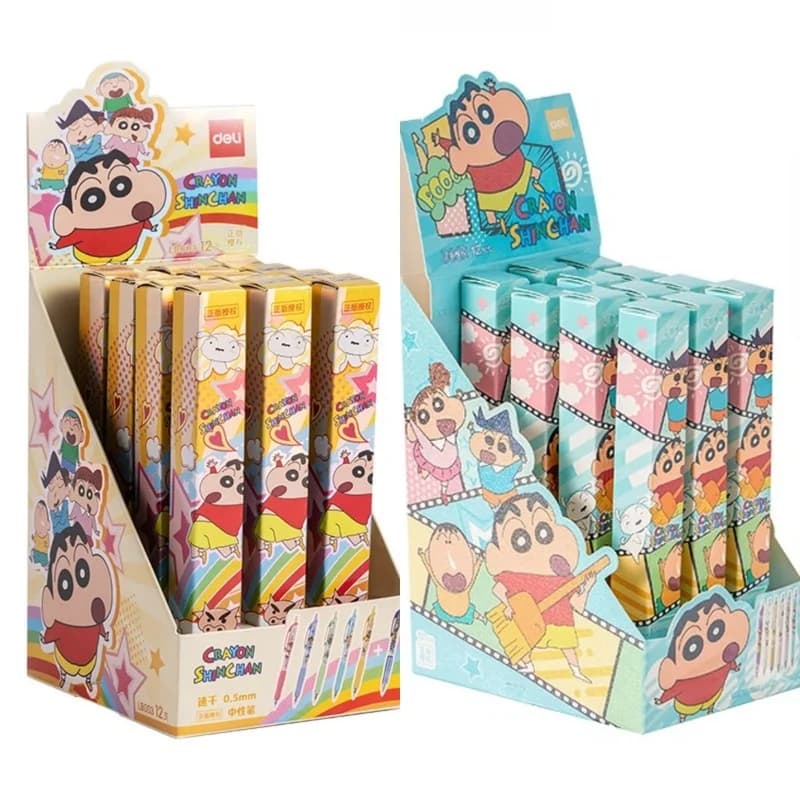 12 pz Kawaii Crayon Shin-Chan Penna Gel Nera 0.5mm Proiettile Push-Type Cartoon Penna Ad Acqua Studente Firma Penna Regalo di Cancelleria