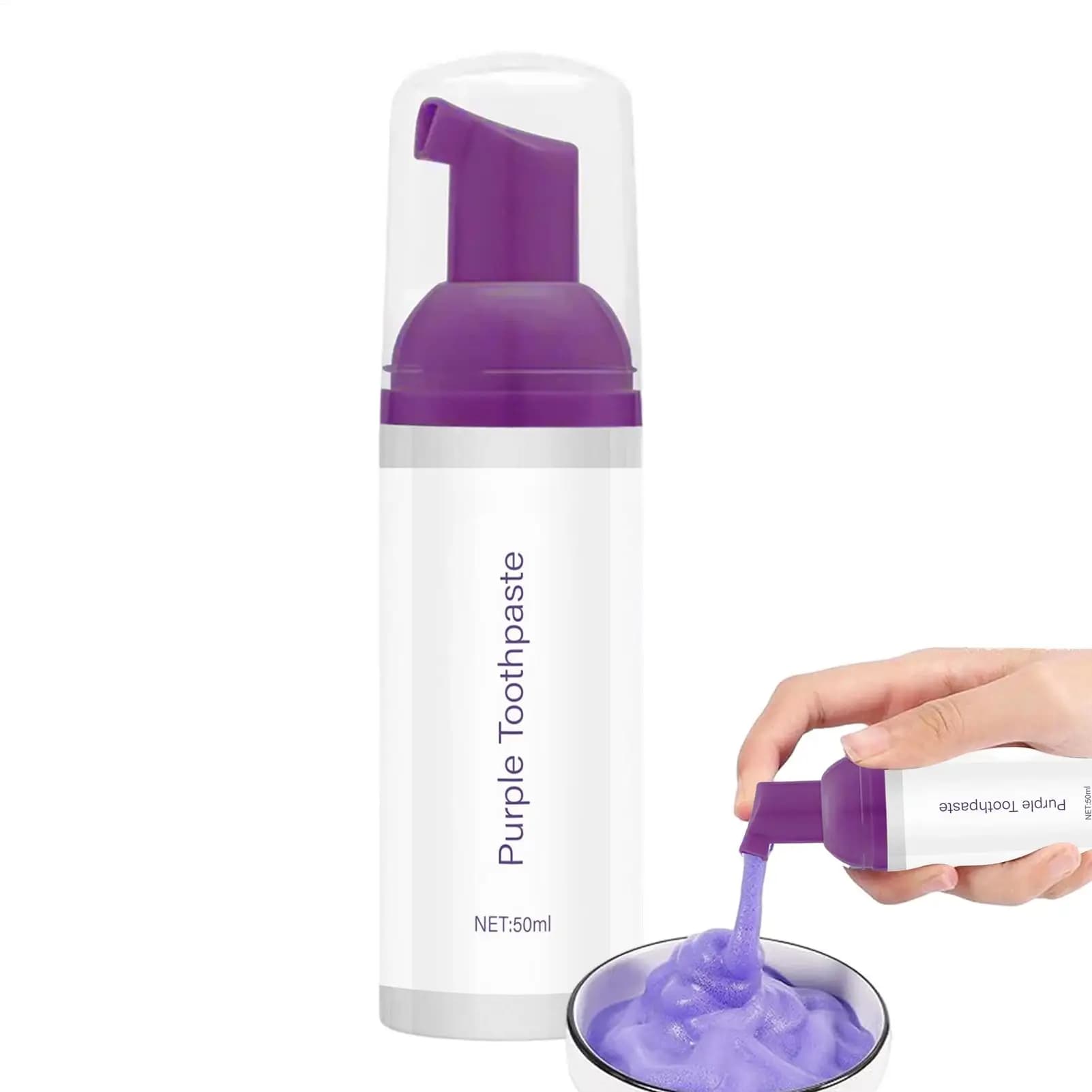 Dentifricio sbiancante viola da 50 ml, dentifricio in schiuma viola, sbiancante, pulizia profonda, schiuma ultra fine, dentifricio detergente per i denti