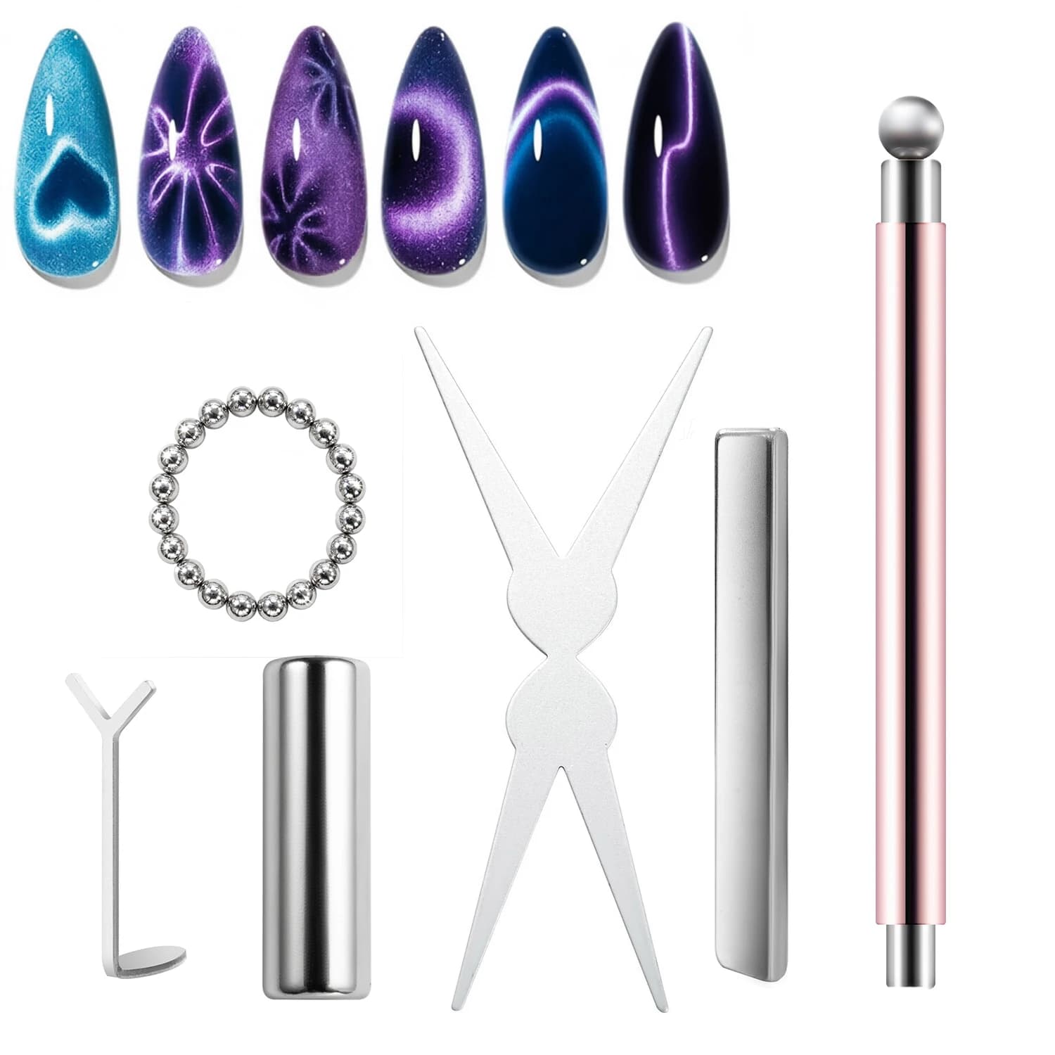 YIKOOLIN Set of 6 Nail Art Tools Effect Cat Eye, Heart Shape Magnets for French Manicure, Gel Nail Polish Accessories