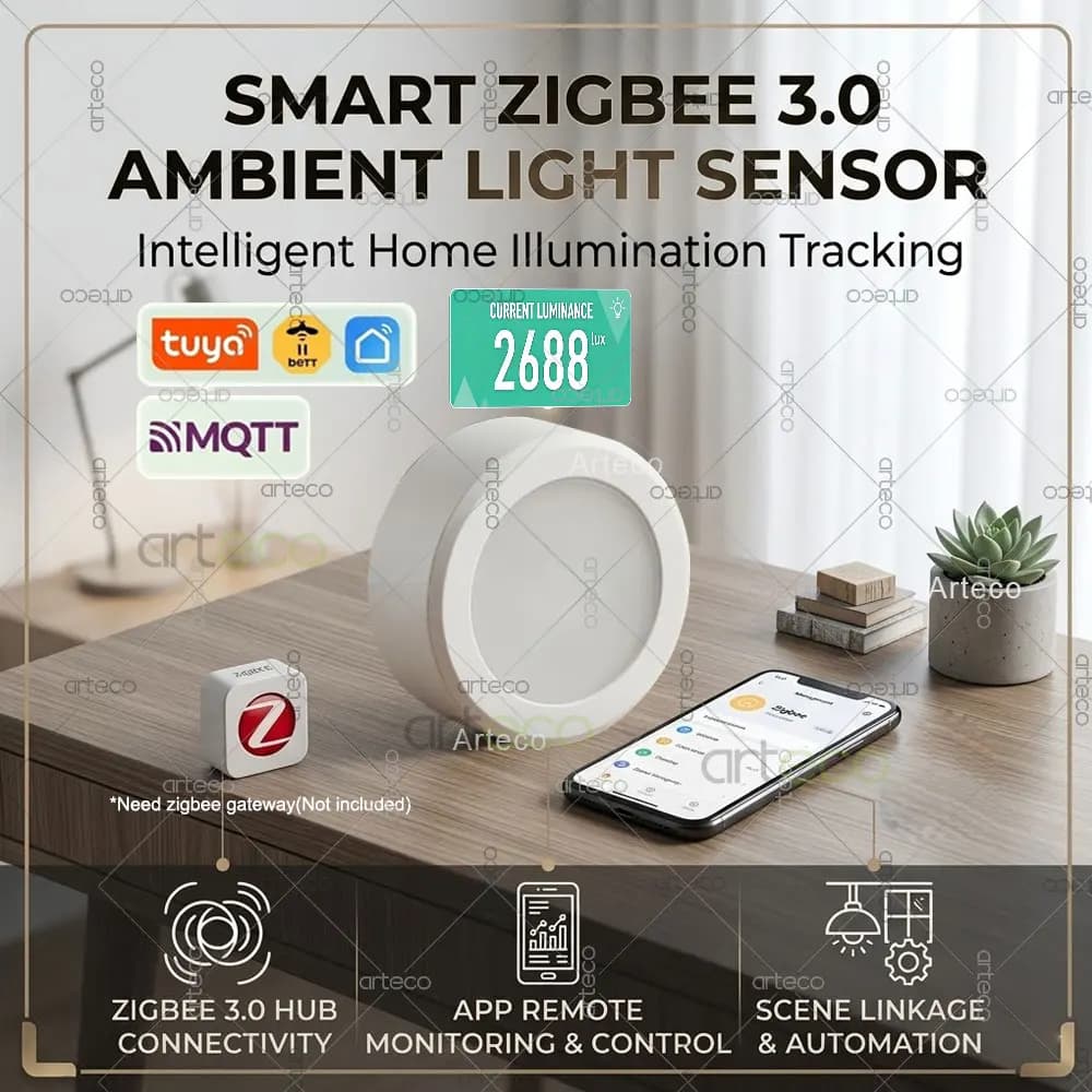 Sensore di Luce Ambientale Smart Zigbee 3.0, Rilevatore di Luminosità per Domotica, Compatibile con Tuya Home Assistant 2MQTT
