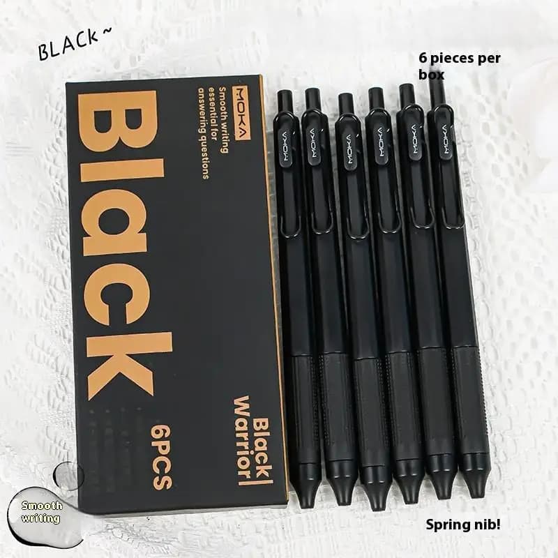 【W】6 penne a inchiostro gel retrattili con impugnatura in silicone, punta ST, inchiostro ad asciugatura rapida, senza sbavature, inchiostro nero da 0,5 mm, scrittura fluida