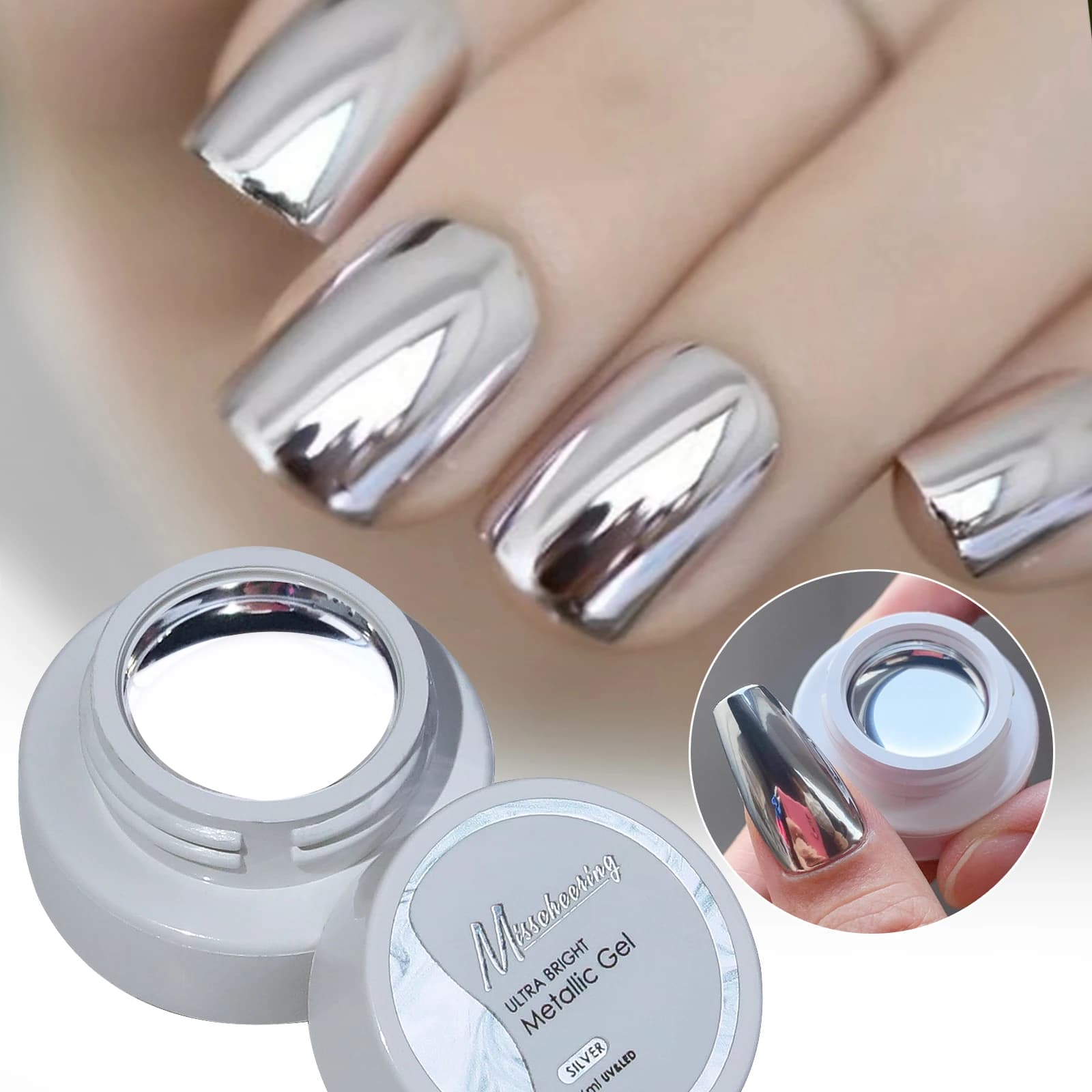 Gel Polish Metallizzato Super Brillante, Smalto Gel Effetto Specchio Oro e Argento, per Disegni Floreali e Decorazioni Unghie Fai-da-Te