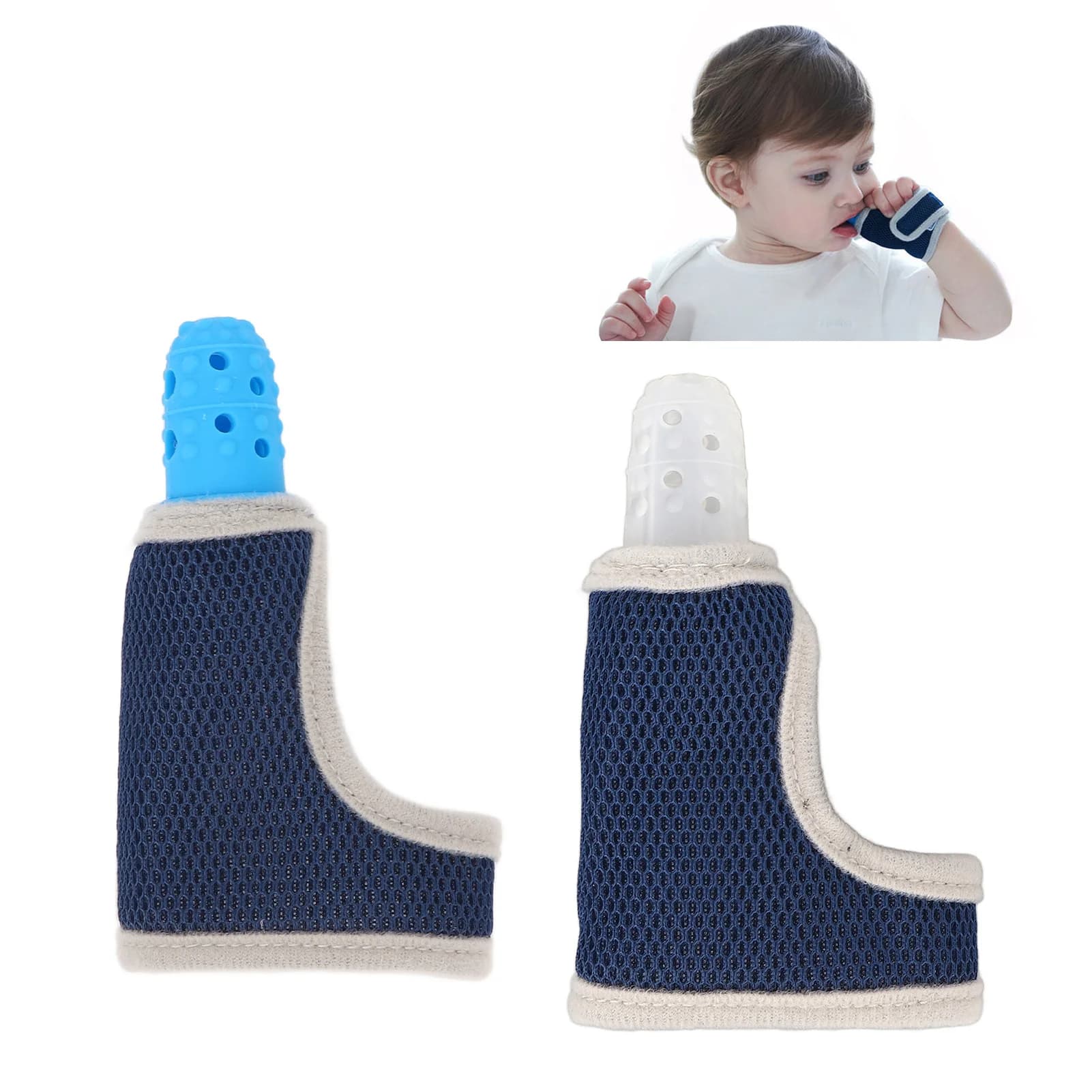 Finger Sucking Stop Guard Baby Finger Guard massaggiagengive in Silicone fascia da polso traspirante Finger Sucking Stop Guard per bambino