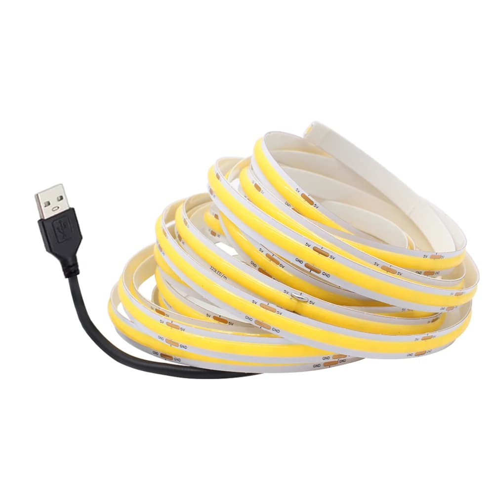 Striscia LED COB USB 5V 320Led/M Cintura flessibile bianca fredda naturale calda 2pin 8mm per camera da letto Soggiorno Decorazioni per la casa