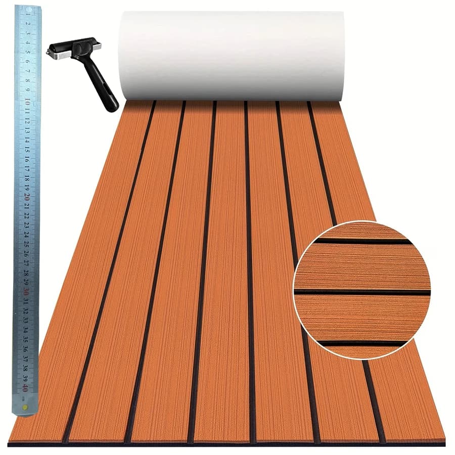 Flooring for boats 2400*450mm in Foam EVA Anti-slip, Marine Self-adhesive Carpet with Roller and Trailer for Kayak, Yacht, Motorboat, Black