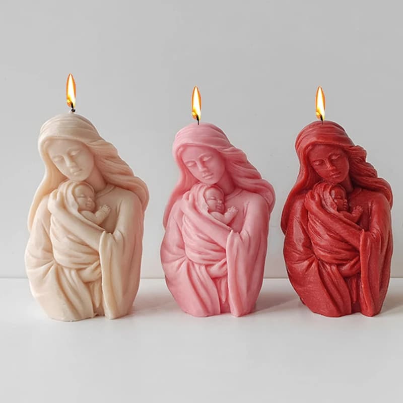Madonna Hold Baby Silicone Candle Mould Simulating DIY Mother and Child Resin Soap Mould 3D Figure Kit to make candles with statue
