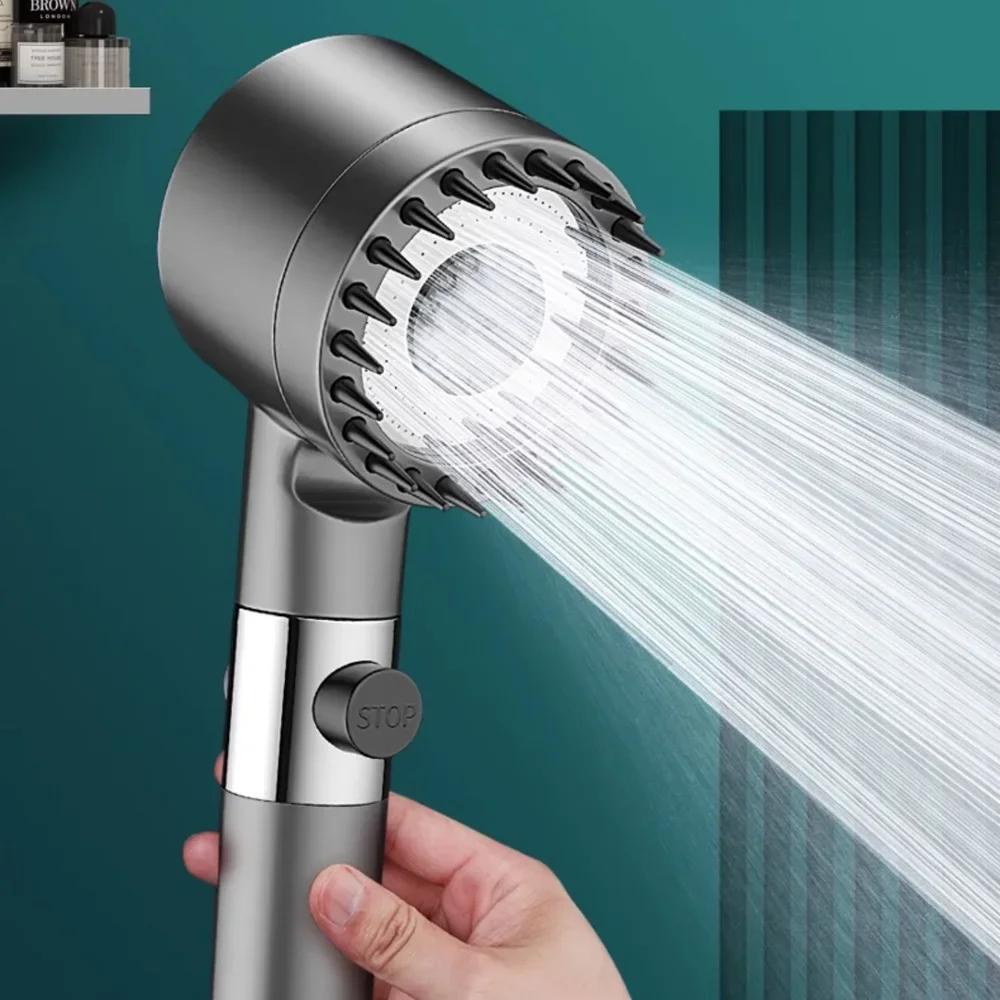 3 Mode Adjustable High Pressure Shower Head with Filter and Massage Brush - Bathroom Shower Accessories