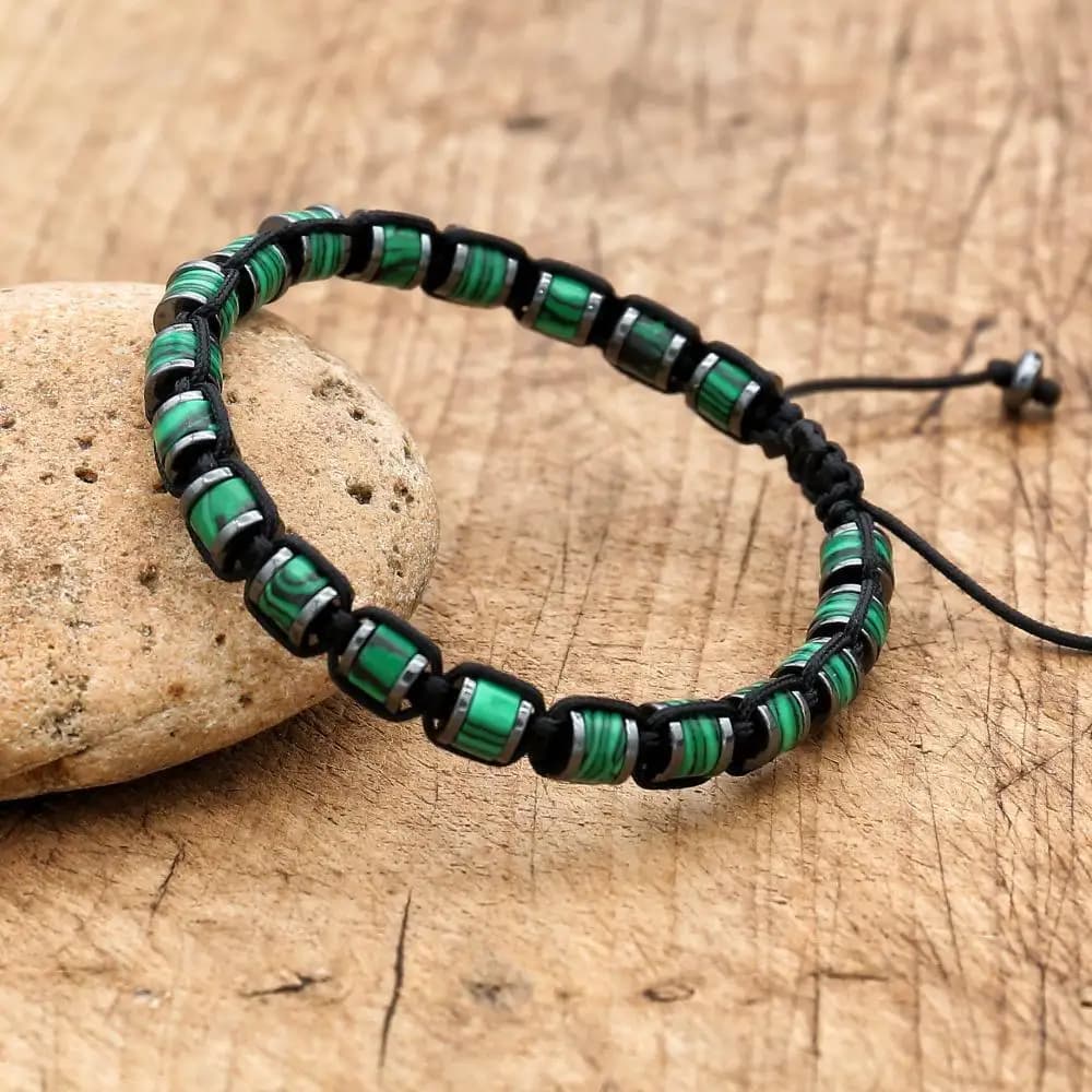 Bracciale intrecciato con perline di ematite malachite 3 * 6mm Bracciale intrecciato a mano Boho Yoga Bracciale con ciondoli Donna Uomo Gioielli di moda