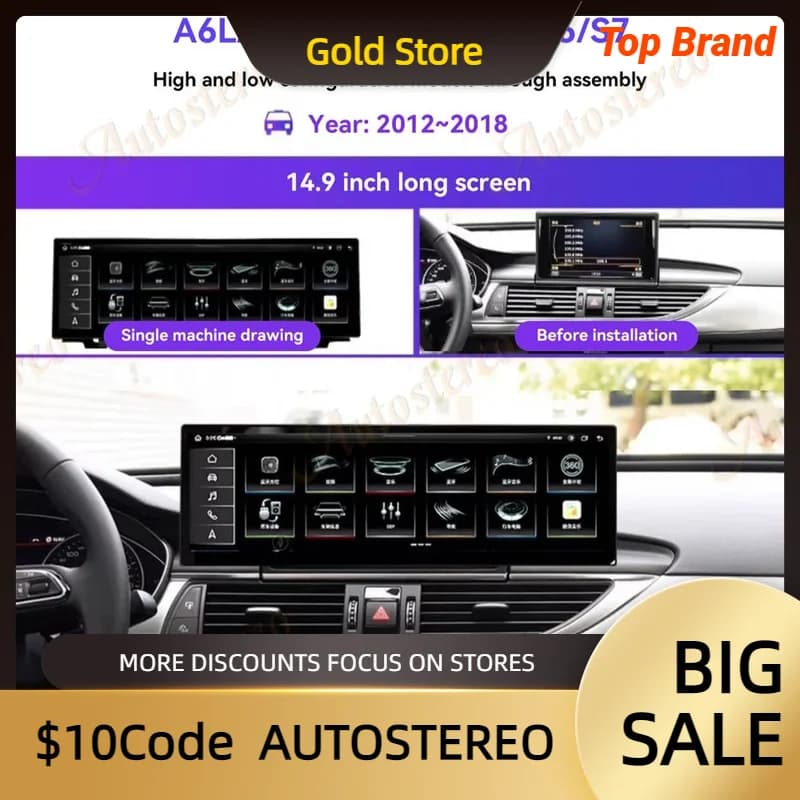 Carplay 14.9 Android 14 Per Audi A6 A7 S6 S7 2012-2018 Auto GPS di Navigazione Lettore Multimediale Unità Principale Radio Registratore a Nastro 2K HD