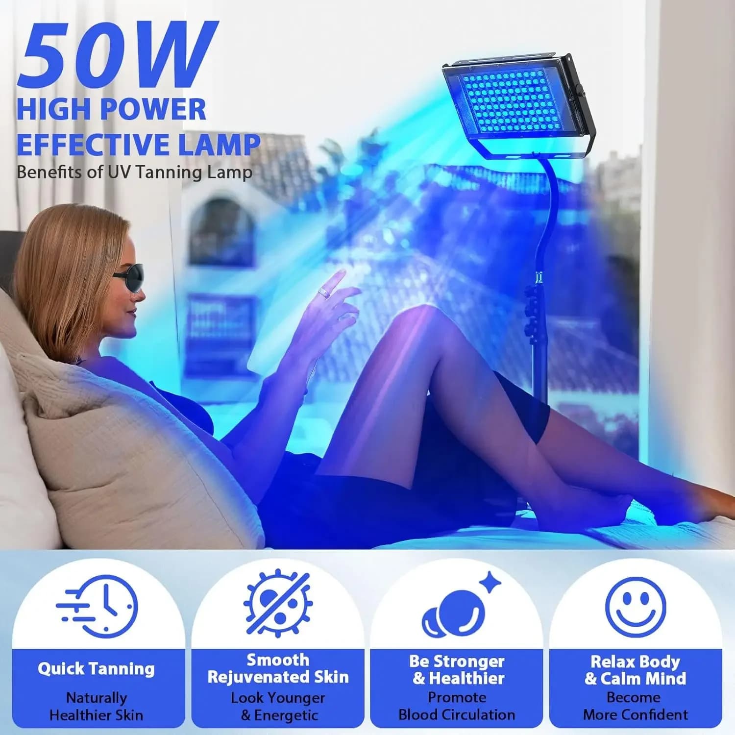 Ultraviolet sun lamp 50 W tripod lamp for tan body 96 pieces Blue light lamp Wavelength 460 nm and 480 nm Skin care