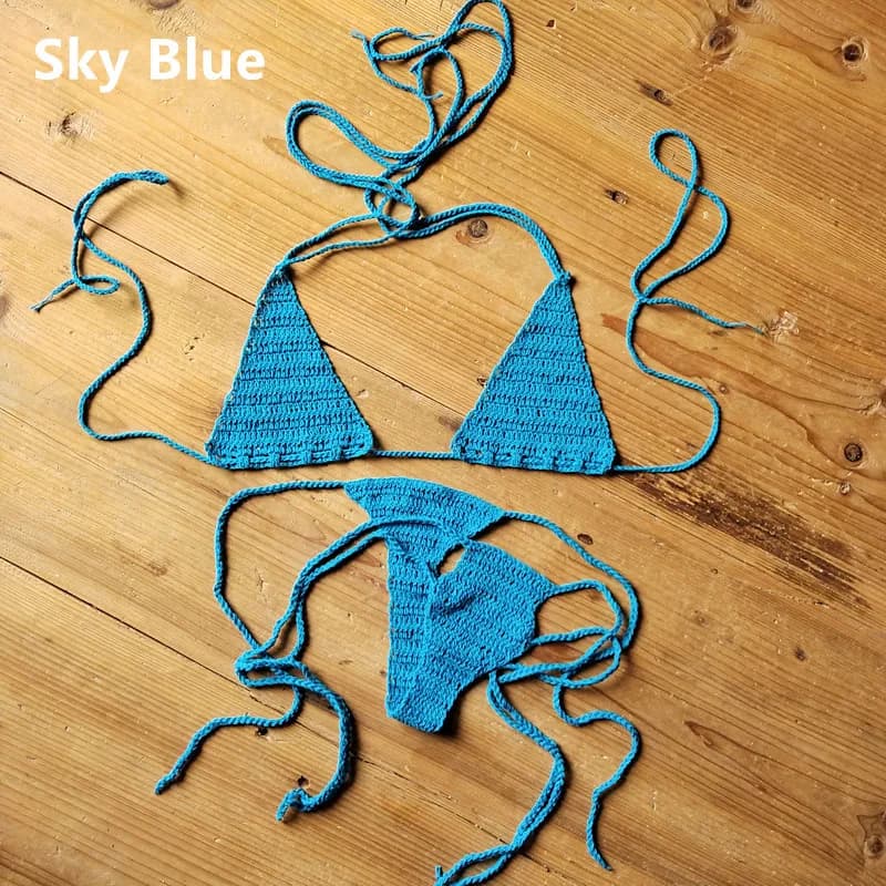 Boho Beach Women's Sexy Bikini Hand-made Crochet Waist Swimwear Bikini Bottom Hollow-out Low waist Knitted swimsuit