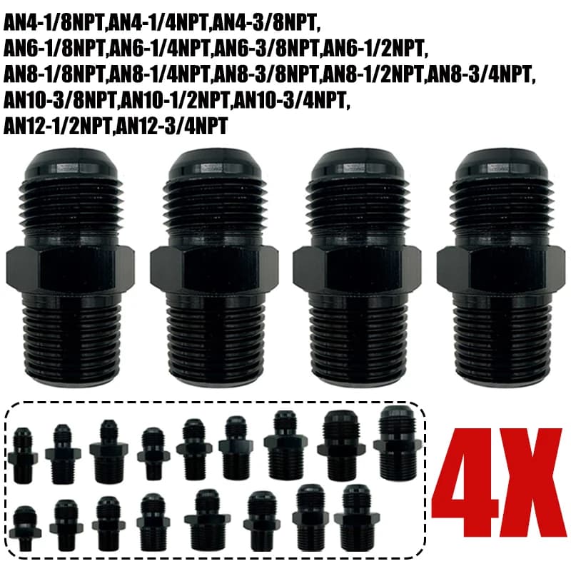 4X 4AN 6AN 8AN 10AN 12AN To 1/4" 1/8" 3/8" 3/4" NPT Oil Cooler Adapter Male Straight Fuel Hose Pipe Tube Thread Flare Fitting