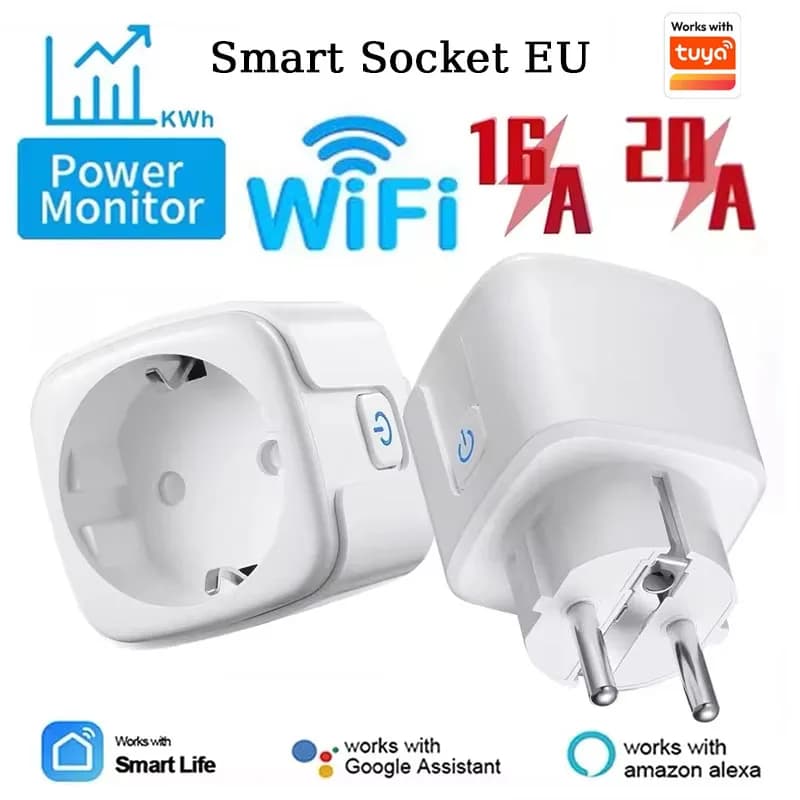 Tuya WiFi Smart Plug 16A/20A Intelligent EU socket with power monitoring function APP Smart Life Voice control via Alexa Google
