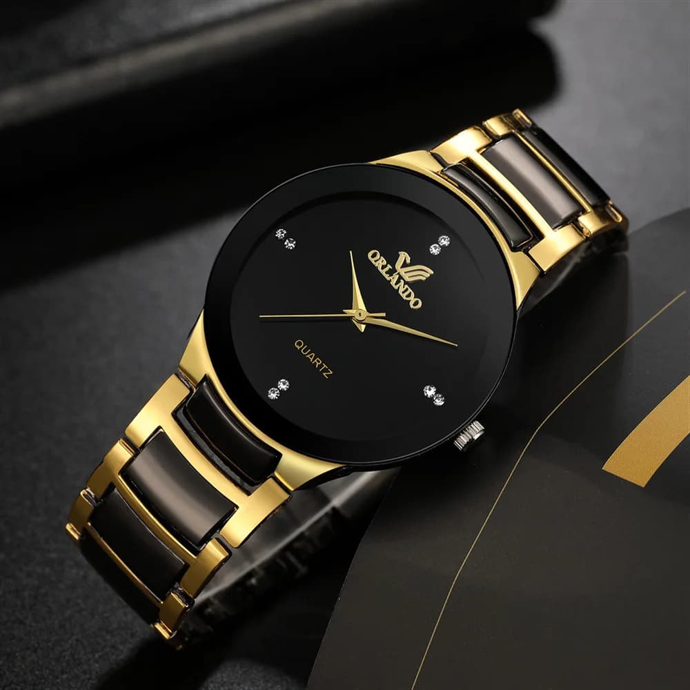 stainless steel quartz businessman's watch with hot sale black dial