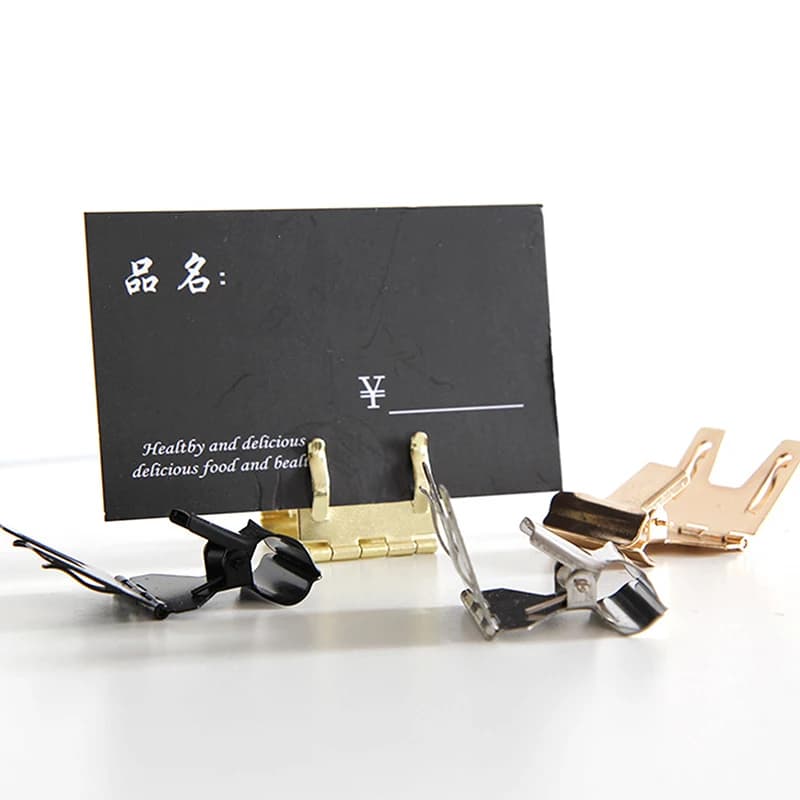 1PC Espositore per etichette per alimenti Stand Up Morsetto per cartellino del prezzo su supporto per cartello con bordo per mensola con clip in metallo per torta