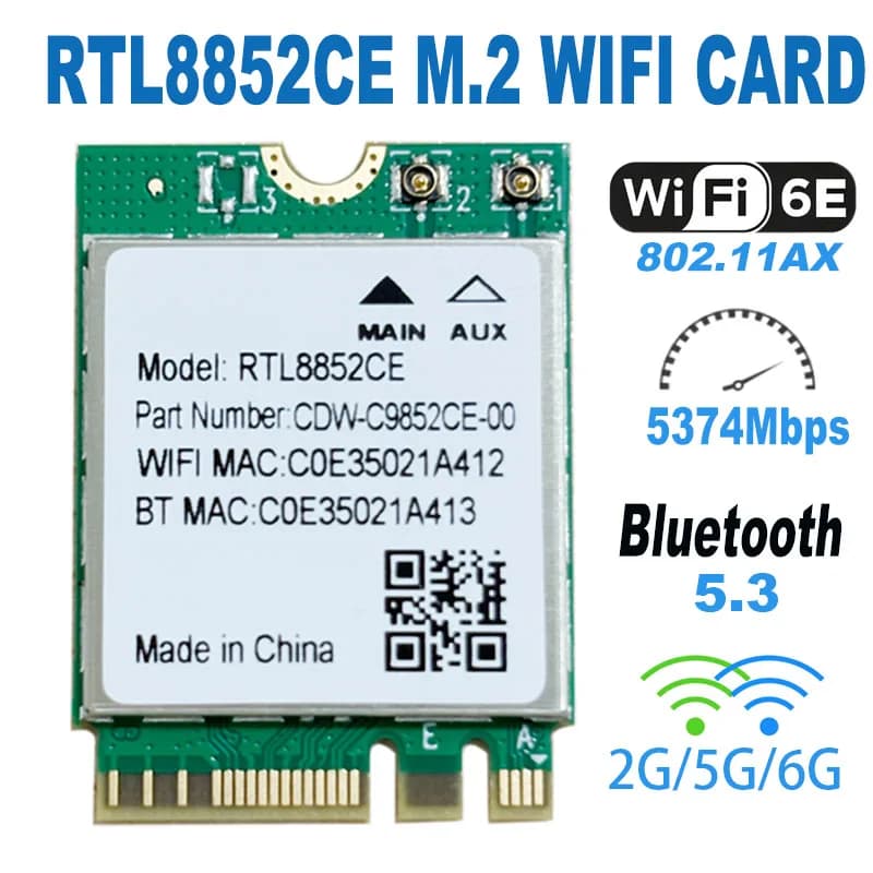 RTL8852 WiFi 6E Adattatore Bluetooth 5.3 Scheda di ricezione segnale wireless 5400Mbps NGFF M.2 per Windows 10/11 RTL8852CE come AX210