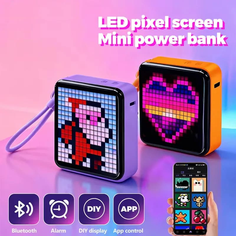 Caricabatterie portatile personalizzato con motivo a pixel, schermo LED pixel, mini power bank, luce notturna a LED, regalo creativo, alimentato tramite USB, ideale come regalo.