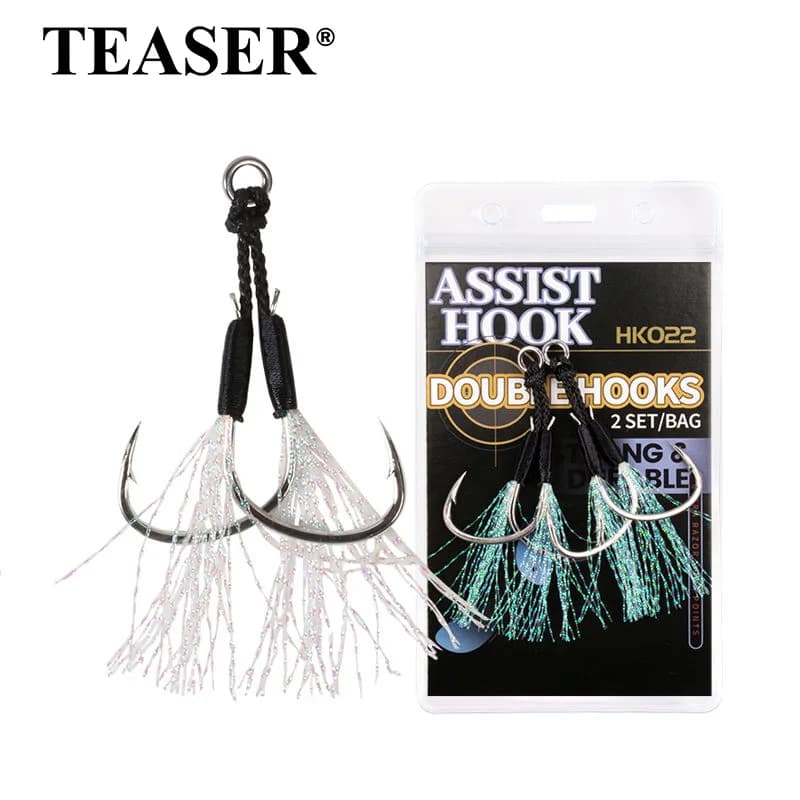 TEASER HK022 Esca per la pesca in mare con un amo di seta brillante, una pesca in barca con doppi ganci in lamiera di ferro e ganci per sgombro spagnolo