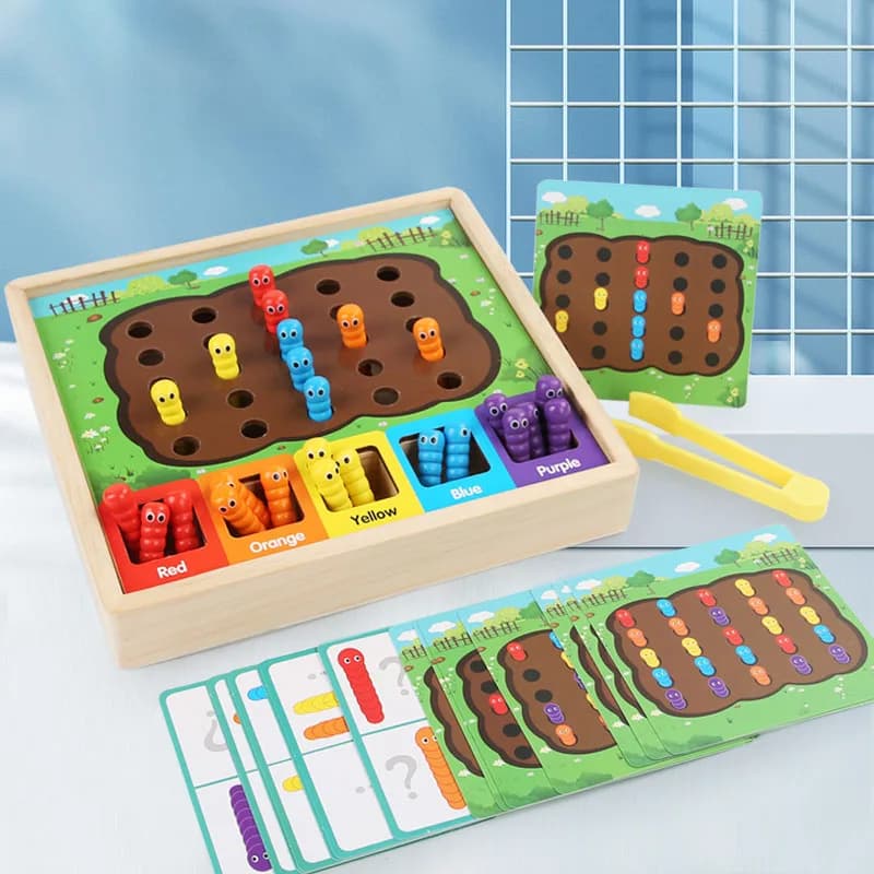 Montessori Color Classification Catching Worms Game Early Educational Intelligence Development Toys for Kids Birthday Gifts