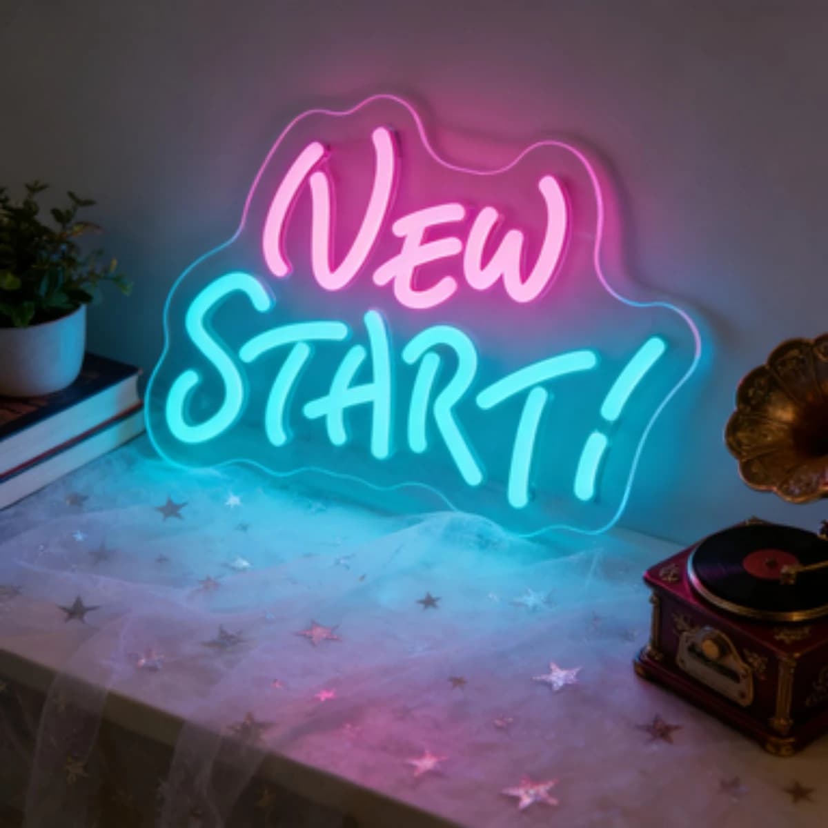 NEW START Insegna al Neon LED, Decorazione da Parete per Camera da Letto, Studio, Ufficio, Luce con Citazione Motivazionale, Regalo per la Casa