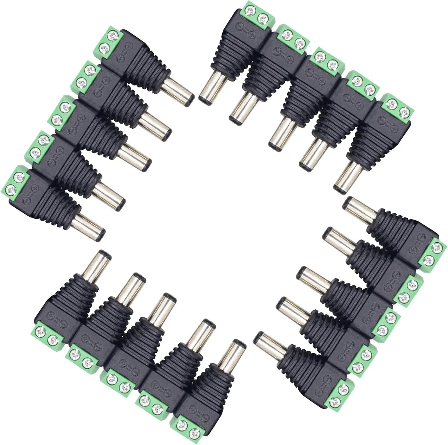 Connettore a cilindro adattatore jack di alimentazione CC 20 paia 12 V maschio e femmina 2,1 x 5,5 mm per sistema di telecamere di sicurezza CCTV, striscia LED