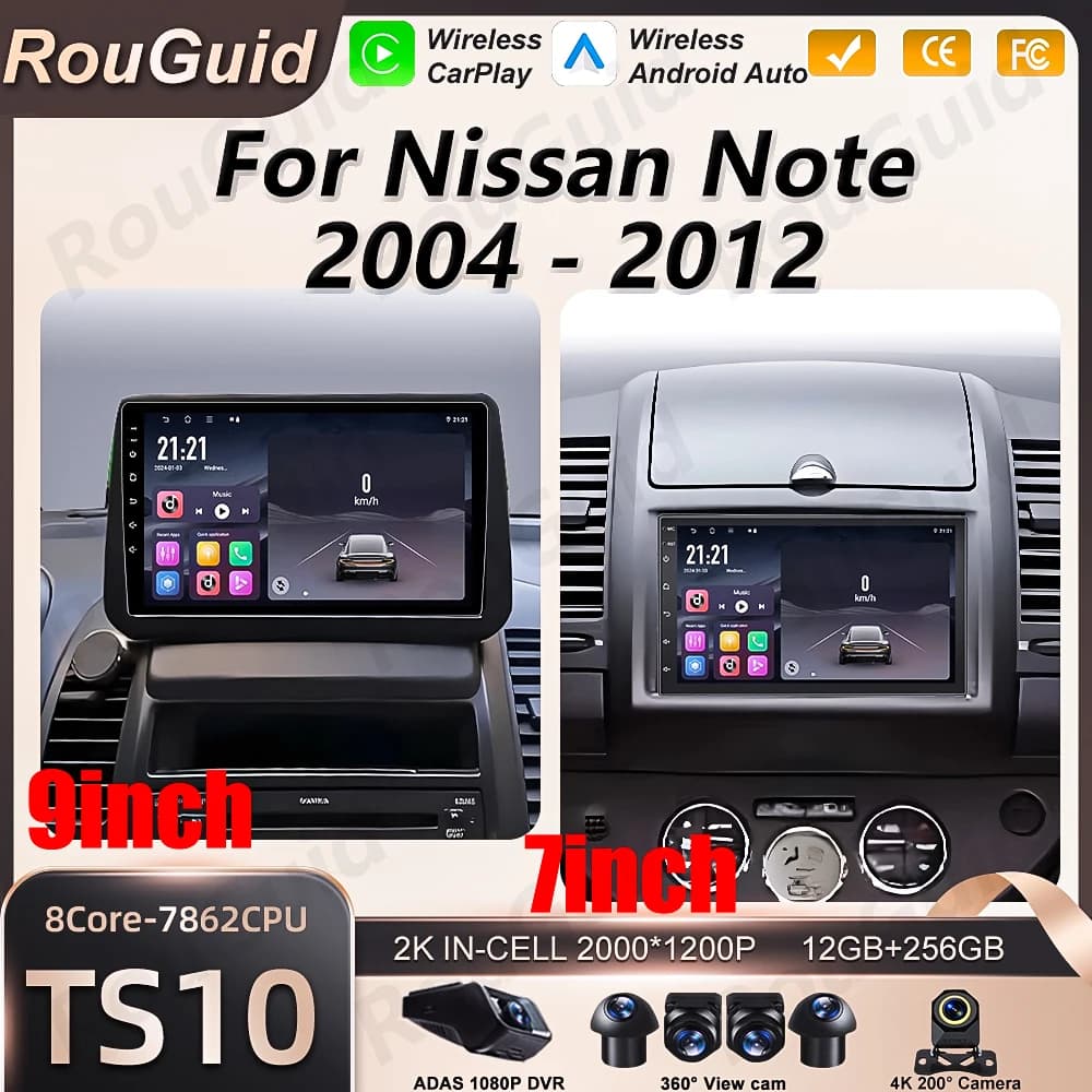 Autoradio Android 16 per Nissan Note 2004-2012, Bluetooth, Unità Principale 2K, Lettore Multimediale DVD, Autoradio 5G
