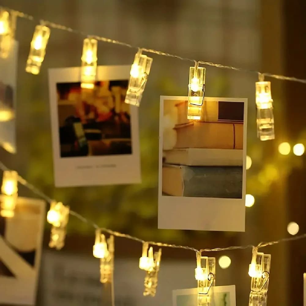 Stringhe luminose con clip per foto Lucine alimentate a batteria Luci decorative per atmosfera festival per negozio, bar, camera da letto, feste, matrimoni