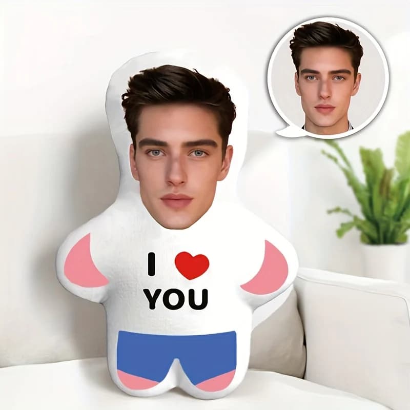Mini custom plush doll "I Love You", custom photo pillow, perfect gift for couple, soft polyester