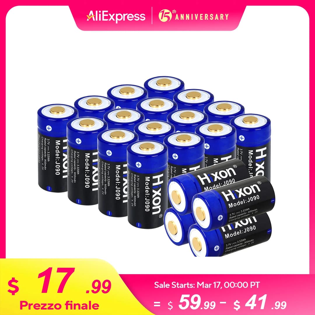 900mAh 3.7V 16340 Lithium Ion Rechargeable Battery 100% Capacity for Camera HD Arlo and Laser Pen Cell Phone LED Flashlight, Security Camera
