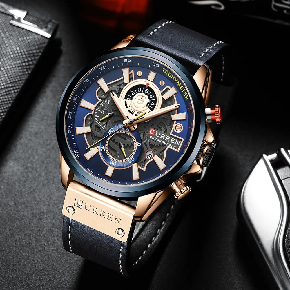 Curren 8380 Fashionable Luxury Quartz Men's Watch Multifunctional Chronograph Calendar Waterproof Luminous Watches for Men асы