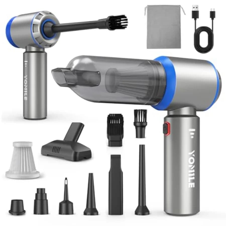 Mini Aspirapolvere 2 in 1 27000PA Senza Spazzole per Auto e Soffiatore d'Aria 250000RPM con Batteria da 9000mAh, Portatile Senza Fili
