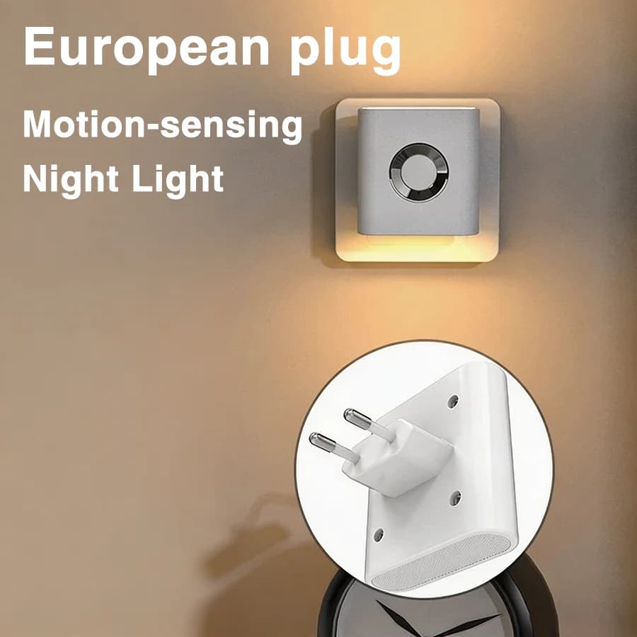 European Plug LED Night Light 5.8G Radar Sensor Plug in Wall Lamp Warm Light Auto Motion Sensor Stair Kids Bedroom Hallway Light