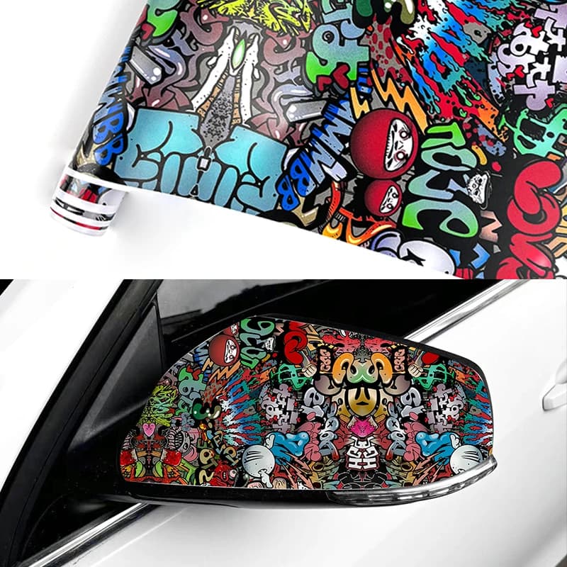 1 rotolo JDM stile graffiti pittura pellicola per auto protezione solare impermeabile specchietti posteriori automatici tappo serbatoio carburante B pilastro corpo bici adesivo decorazione