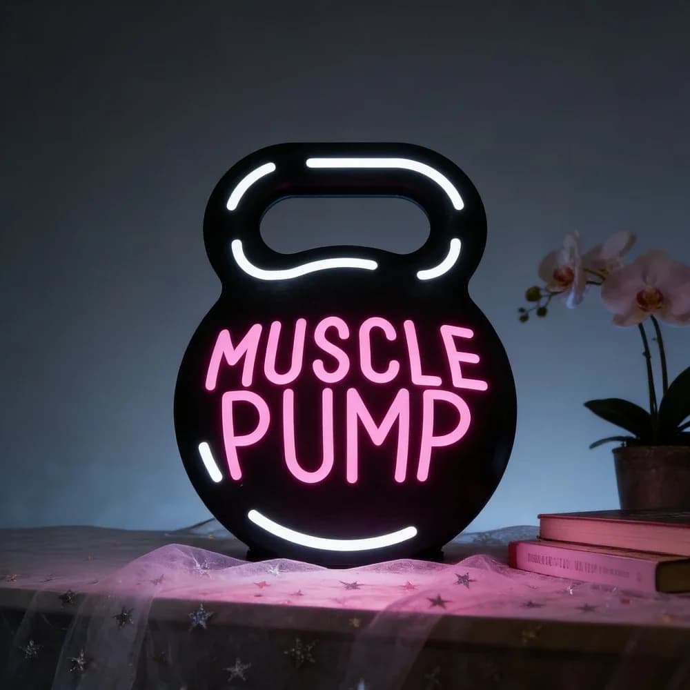 Muscle Pump Kettlebell Neon Sign LED Wall Art Lighting Fitness Gym Decor for Garage Sports Room Workout Motivation Sign Gift