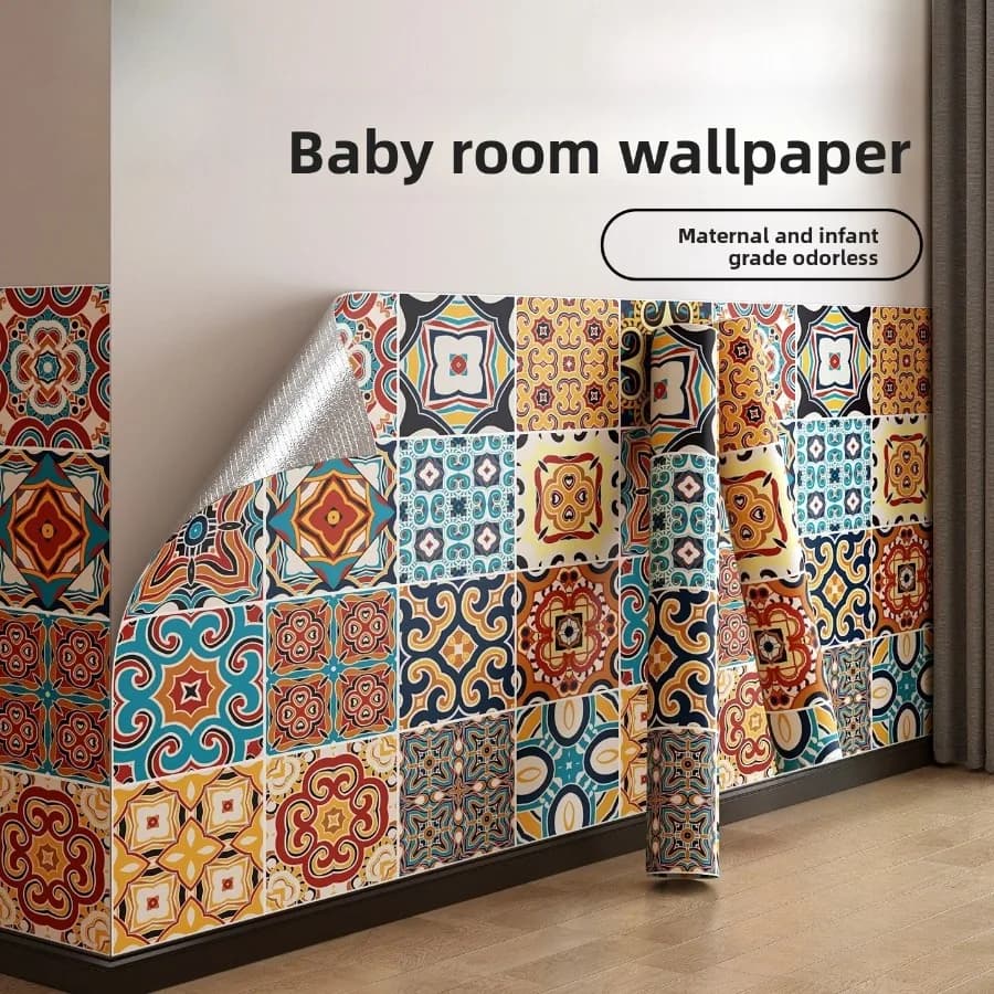 adesivi murali per camerette Carta da parati autoadesiva in PVC spesso impermeabile stile bohémien per camera da letto, cucina, adesivi resistenti all'olio