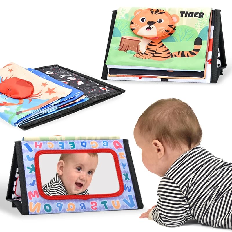 Divertente libro di stoffa per bambini in bianco e nero Giocattolo educativo Montessori precoce per bambini Giocattoli per calendario con specchio per la pancia del neonato